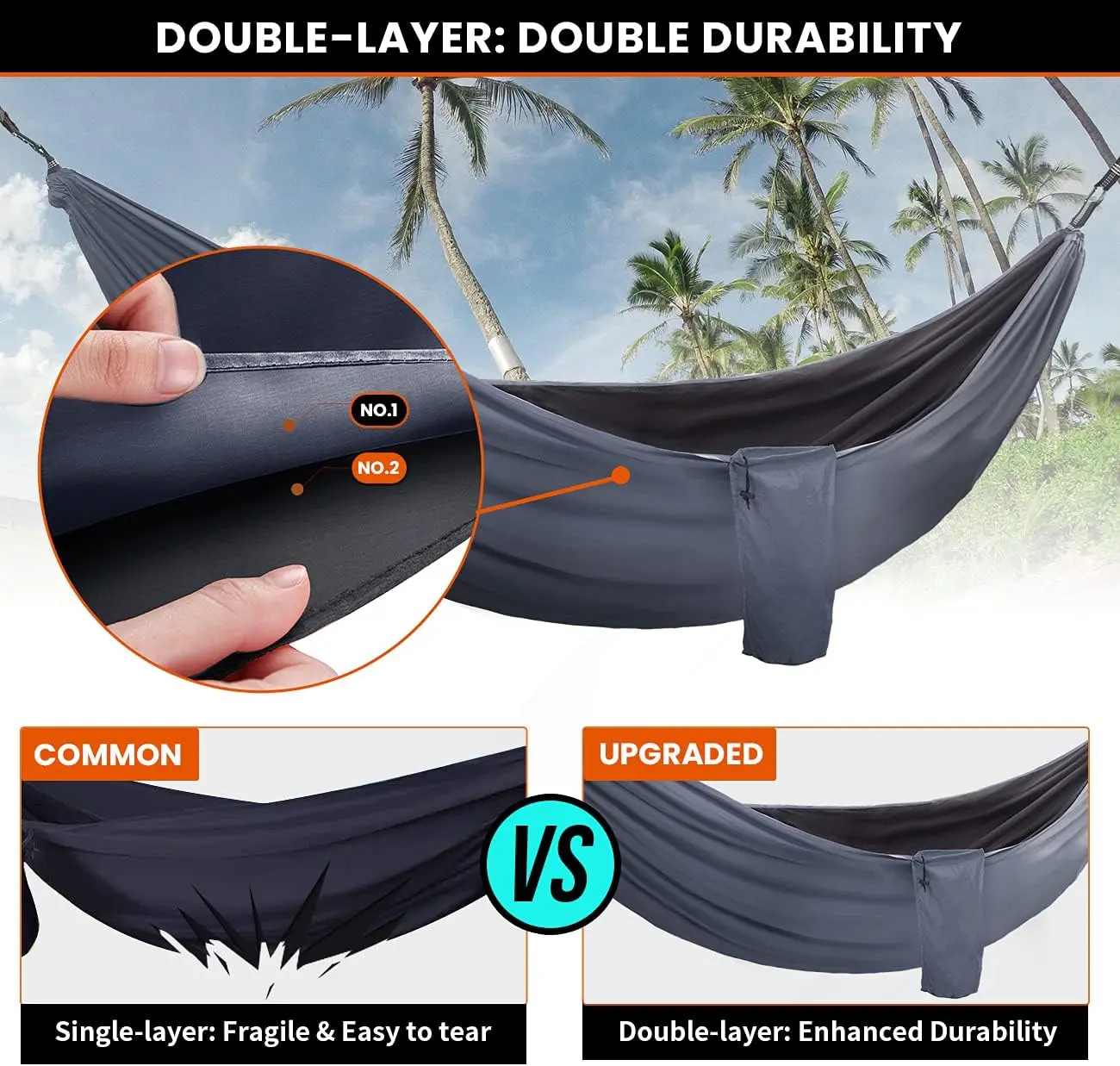 HAMMOCK HAMAC DE JARDIN VOYAGE ET CAMPING OVERMONT H1 DOUBLER MAX 400KG